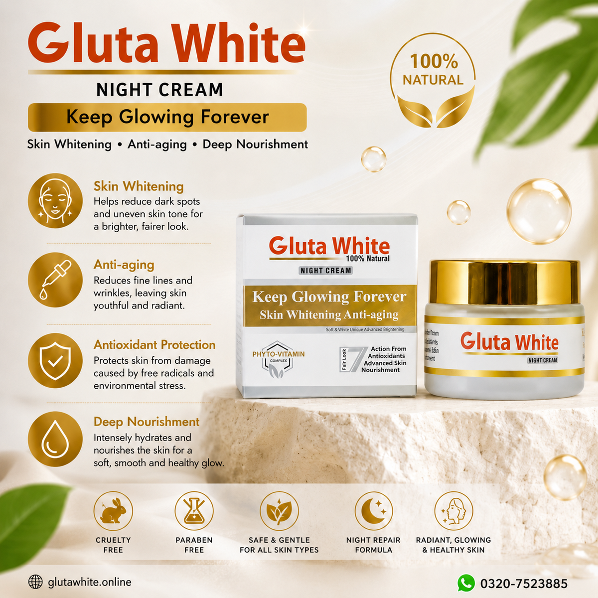 Gluta White Day and Night Cream For Face Whitening & Brightening