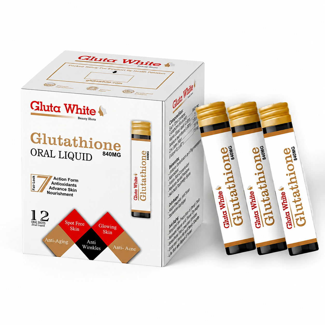 Gluta White Glutathione Oral Liquid 840mg (12 Oral Shots)