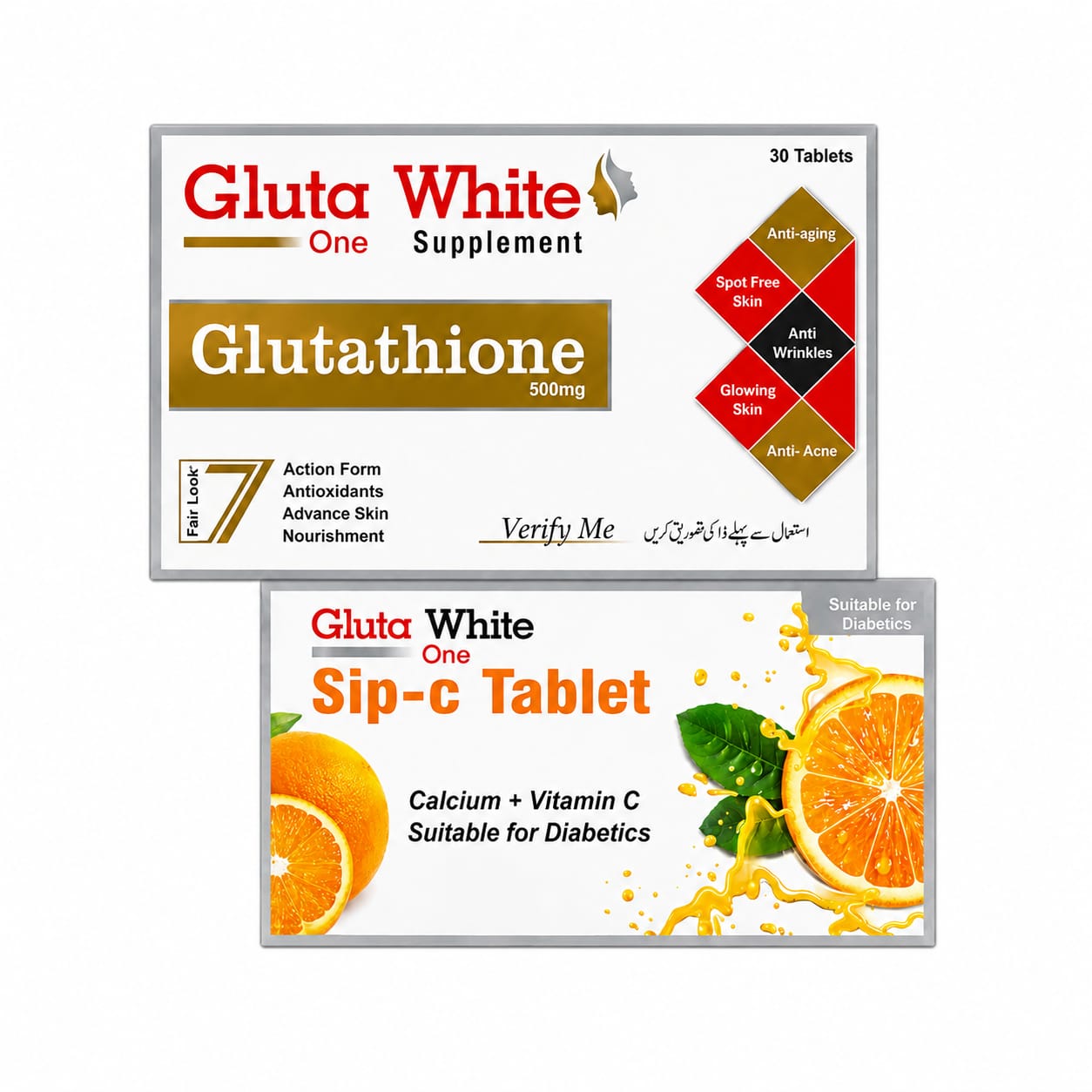 Full Body Whitening Glutathione (30) Tablets & Vitamin-C (30) Tablets.