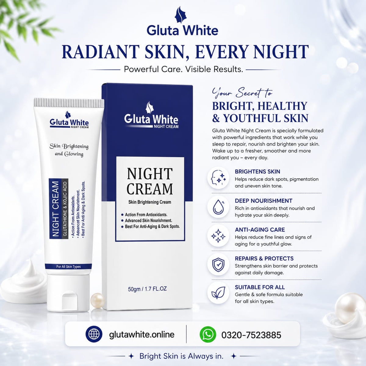Gluta White Night Cream Tube Pack