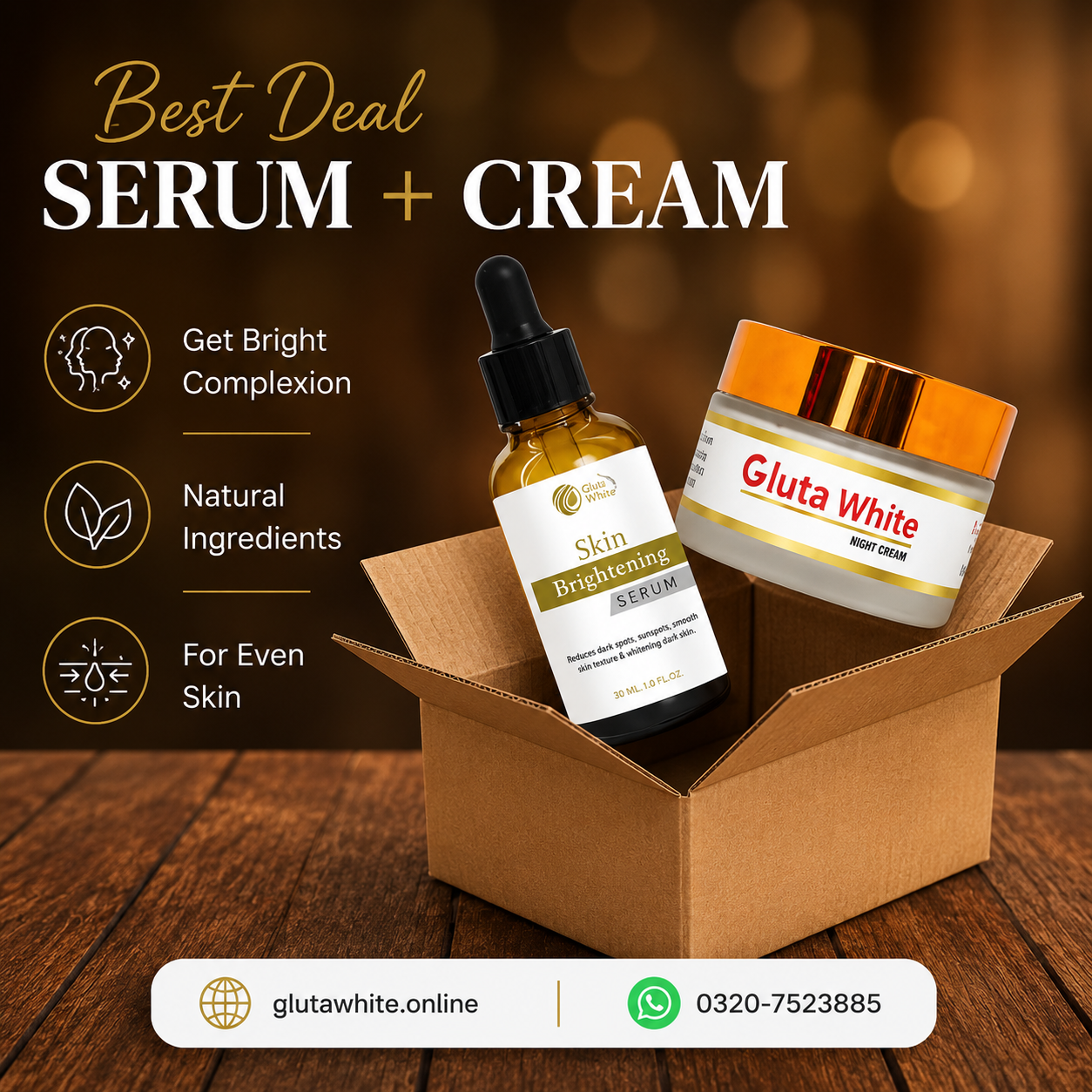 Gluta White Cream & Skin Brightening Serum.