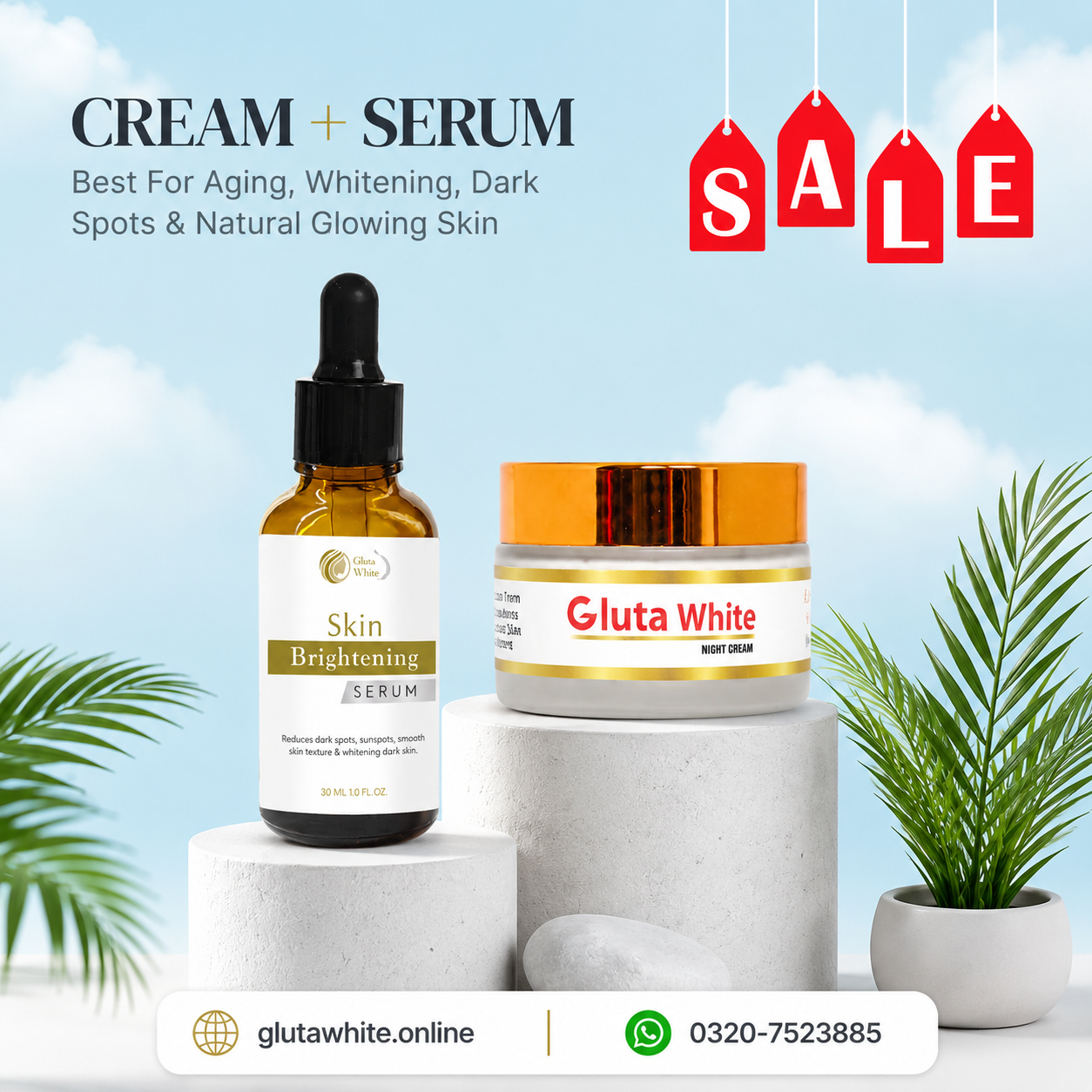 Gluta White Cream & Skin Brightening Serum.